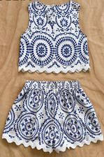 Women's Blue/White Two Piece Shorts Set
