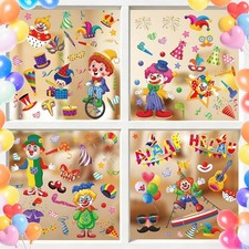 102 Stück Karneval Deko Fensterbilder, 9 Blatt Glückliche Clown Fensterbilder...