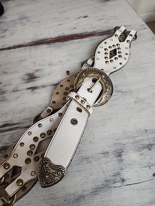 Kathy Van Zeeland Women\'s Belt Y2K Red Leather Studded Silver Celetic  Buckle Vintage Kathy Van Zeeland Y2K Studded Rhinestone Bling  main image 4