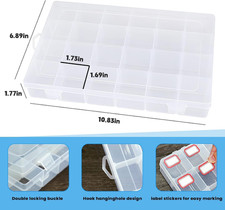 2pack 24-Grid Clear Plastic Bead Organizer Box with Adjustable Dividers  Cle...
