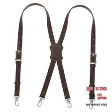 Grain Buffalo Leather Suspender for Men  0.2 inches thickness  Dark Brown