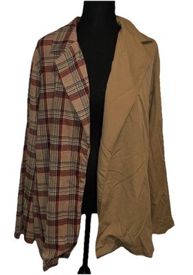 Shein Curve 4XL Lightweight Open Half Plaid Half Solid Long Sleeve Collared