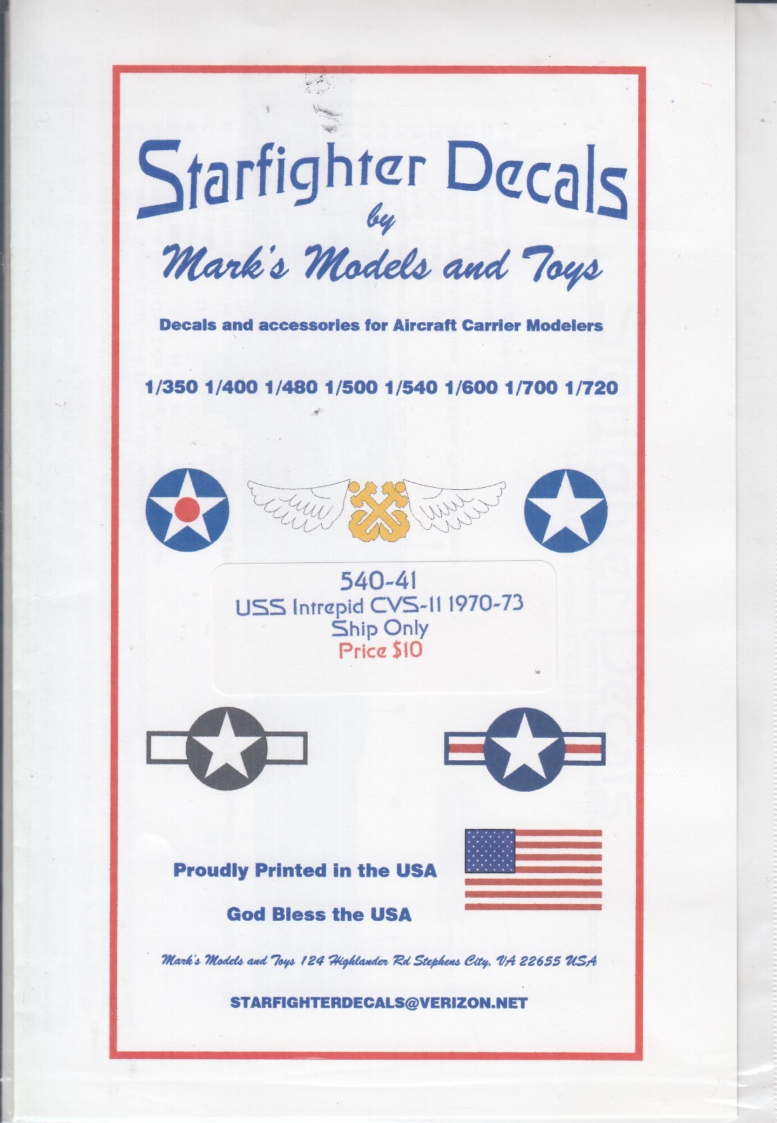 STARFIGHTER DECALS 1/540-41 Uss Intrepid CVS-11 1970-73 Ship Only