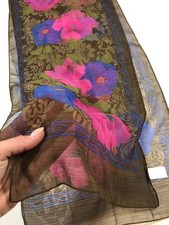 Vintage Berkshire Sheer Chiffon Long Floral Scarf 62 x 13 Made in Italy