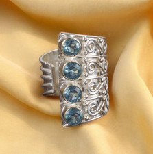 Natural Sky Blue Topaz Gemstone 925 Sterling Silver Adjustable Ring All Size DB
