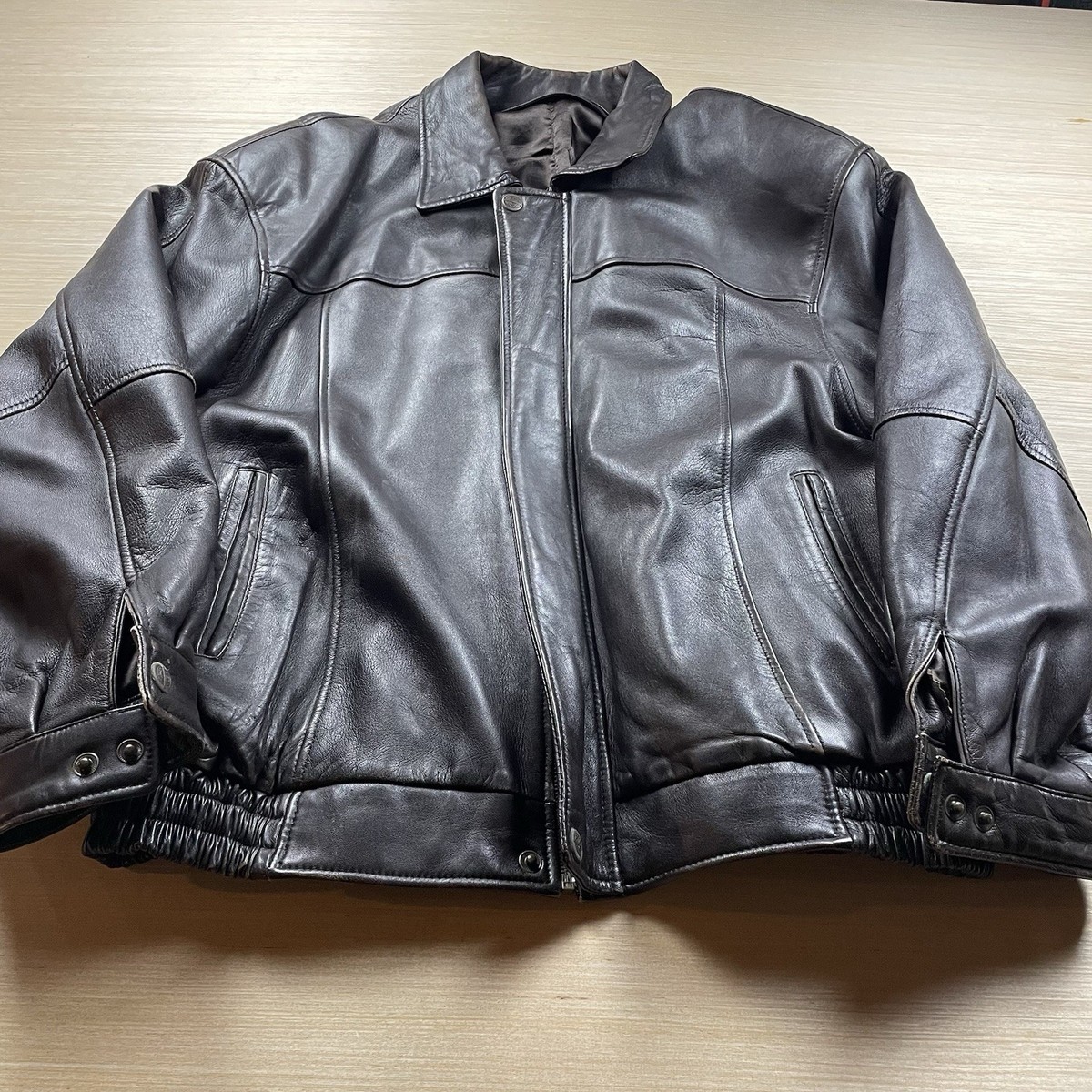 体*れ様 vtg 90s short real leather bomber j vintage 1990s leather BOMBER flight jacket 40 brown PATINA