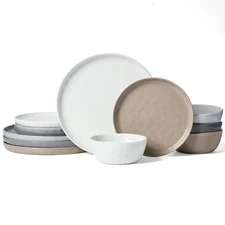 Mars Plates and Bowls Set, 12 Pieces Dinnerware Sets, Dishes Set for 4, Multi...