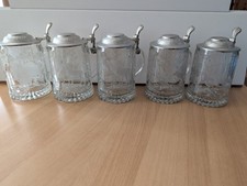 5 Bierkrüge - Bierseidel - Biergläser mit Jagdmotiven und Zinndeckel