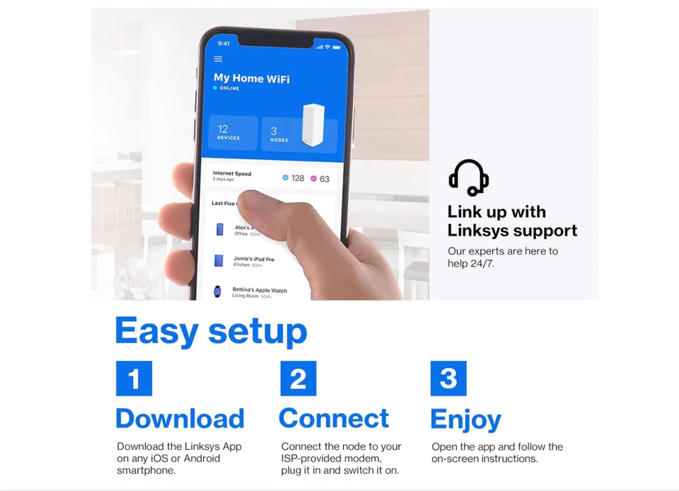 Linksys AX4200 Smart Mesh Wi-Fi 6 Router Whole Home WiFi Mesh System 1Pack White - Image 3 of 4
