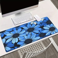 40 90cm1pc XXL Blue Daisy Floral Desk Mat - HD Printed Non-Slip Gaming Mouse Pad