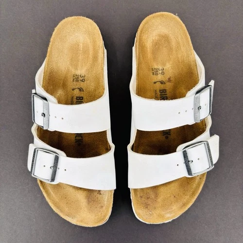 Womens 8 39 Narrow Birkenstock Arizona Birko-Flor White Sandals Slides Open Toe