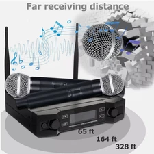 UHF 2 Channel Professional Wireless Dual Microphone Cordless Handheld Mic System