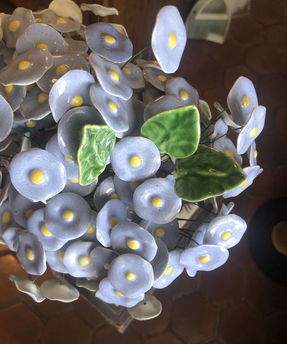 10 Polish Light Blue Ceramic Flowers 10" Stem Yellow pistils Made in Poland
Opens in a new window or