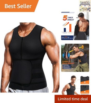 Black Neoprene Waist Trainer Vest for Men - Easy Zipper Body Shaper for Gym Use