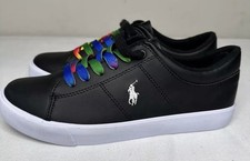 Polo Ralph Lauren Kids Girls Sneaker BLACK 6 Elmwood Multicolor Shoestring PONY