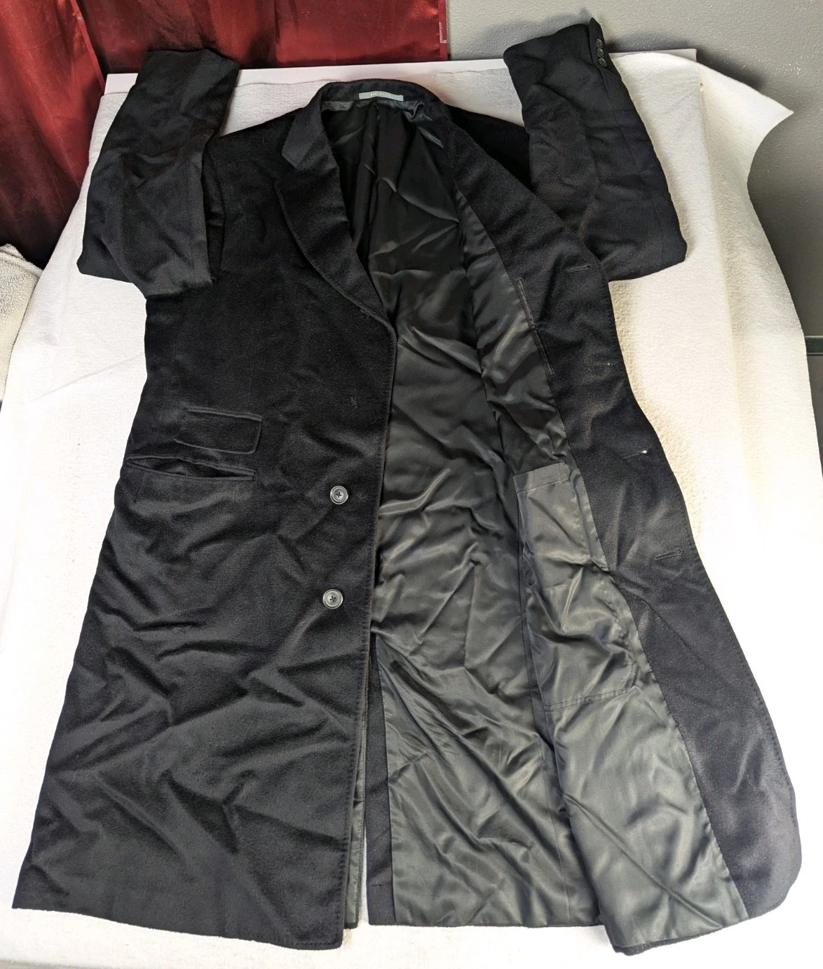 Hickey Freeman Coat Mens 44 Long 100% Wool Black Overcoat Jacket- Union Made - product detail image 16