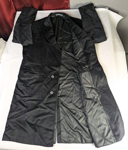 Hickey Freeman Coat Mens 44 Long 100% Wool Black Overcoat Jacket- Union Made  image 16
