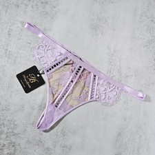 Honey Birdette Molly Lilac Purple Lace Embroidered Thong Panty Size L