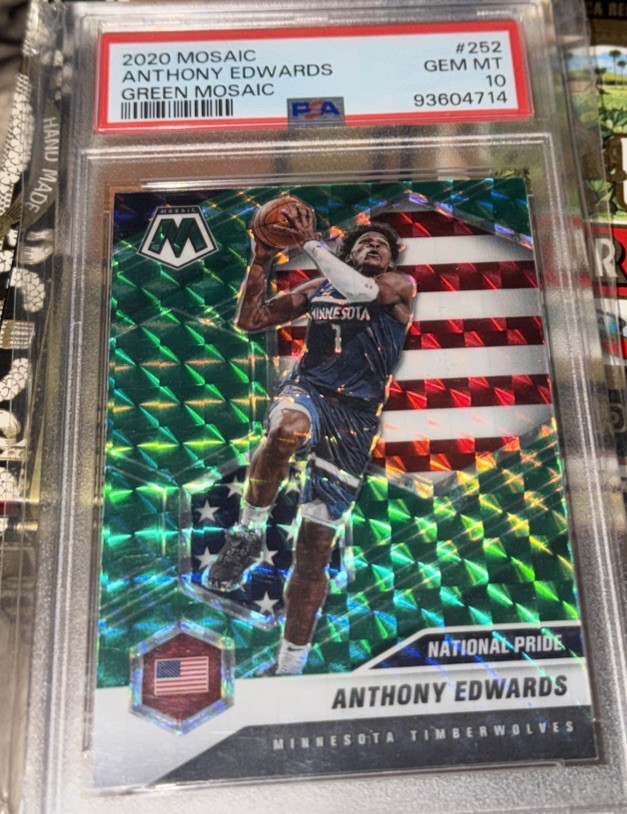 2020-21 Panini Mosaic Anthony Edwards National Pride Green Mosaic RC #252 PSA 10