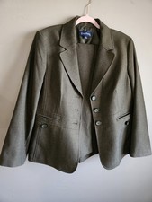 Evan Picone Women's Gray Solid Lined Pant Suit Set Jacket Long Sleeve Size 12