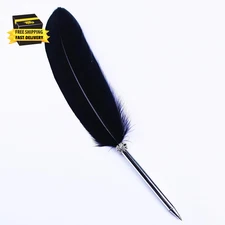 Feather Ballpoint Pen ，Black Ink Vintage Feather Quill Refined Plated Rod Quill
