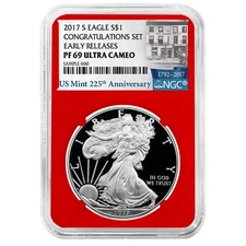 2017-S Proof $1 American Silver Eagle Congratulations Set NGC PF69UC 225th ER