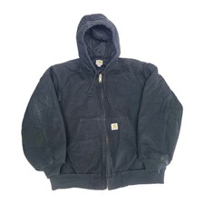 Carhartt J140 BLK Jacket Men's L Hooded Quilt Lined Insulated Union Made In USA