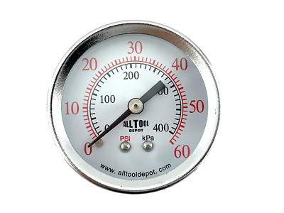 Air Pressure Gauge 2'' Dial Center Back Mount 1/8''NPT - 0 to 60PSI