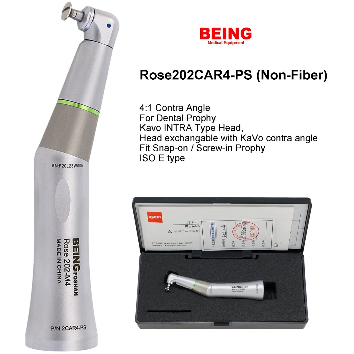 Buy BEING 1CAR4-PS Dental Prophy Screw-in E-type 4:1 Contra Angle Nsk Intramatic Online
