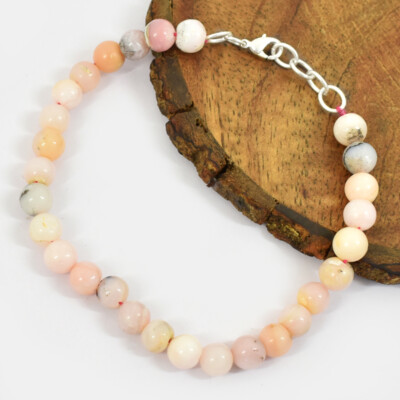 65.00 Cts Natural 7'' Long Pink Australian Opal Round Beads Bracelet NK 46E163
