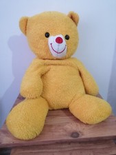 Gently Used Yellow Plush Teddy Bear - Cuddly Smiley Perfect for Kids