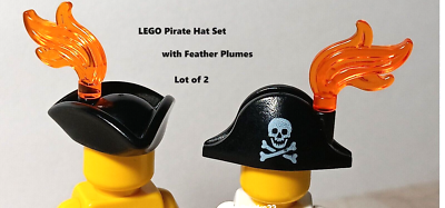 LEGO Pirate Hat Lot of With Feather Plumes Trans Orange Printed
