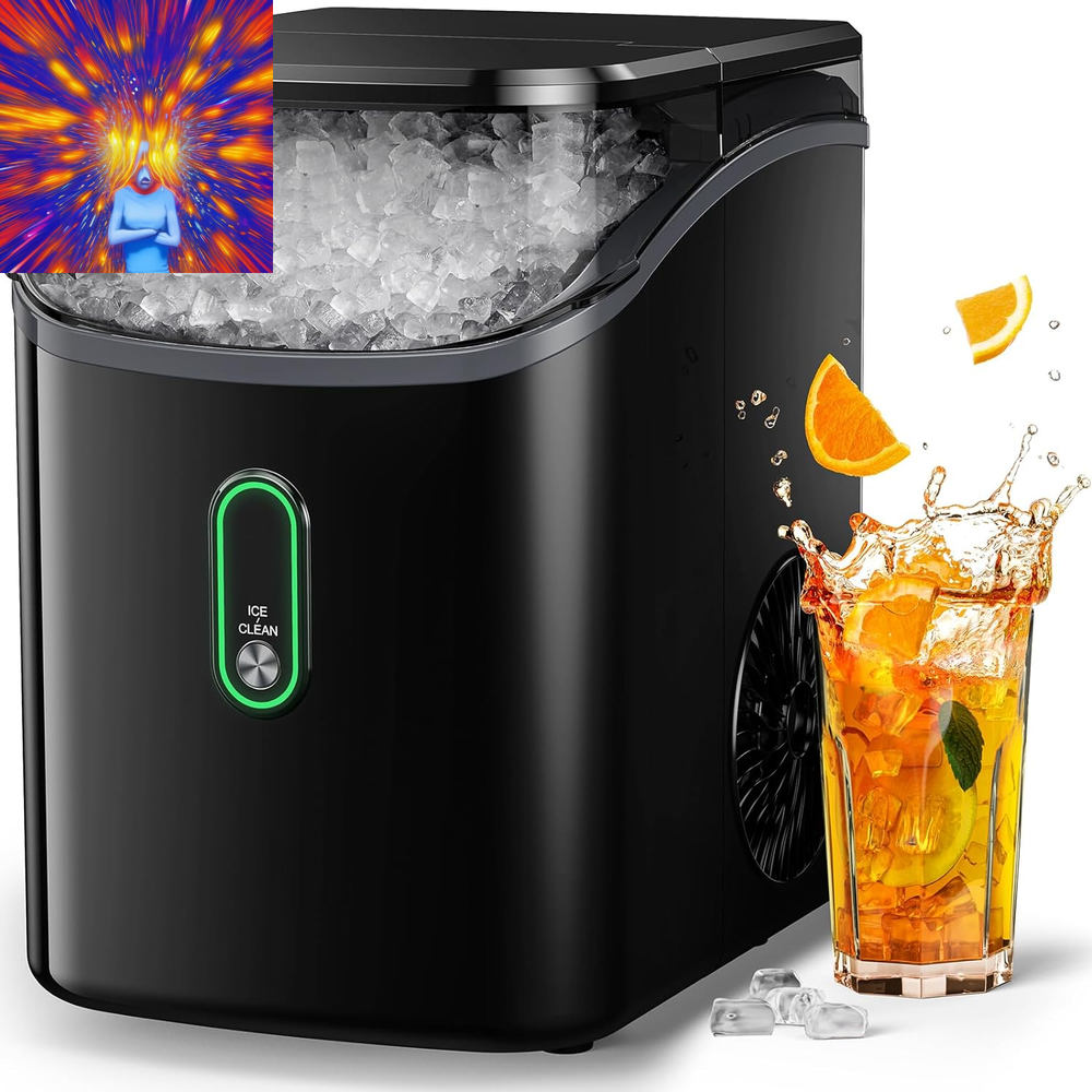 Nugget Ice Maker Countertop, Pebble Ice Maker with Soft Chewable Ice, One-Click