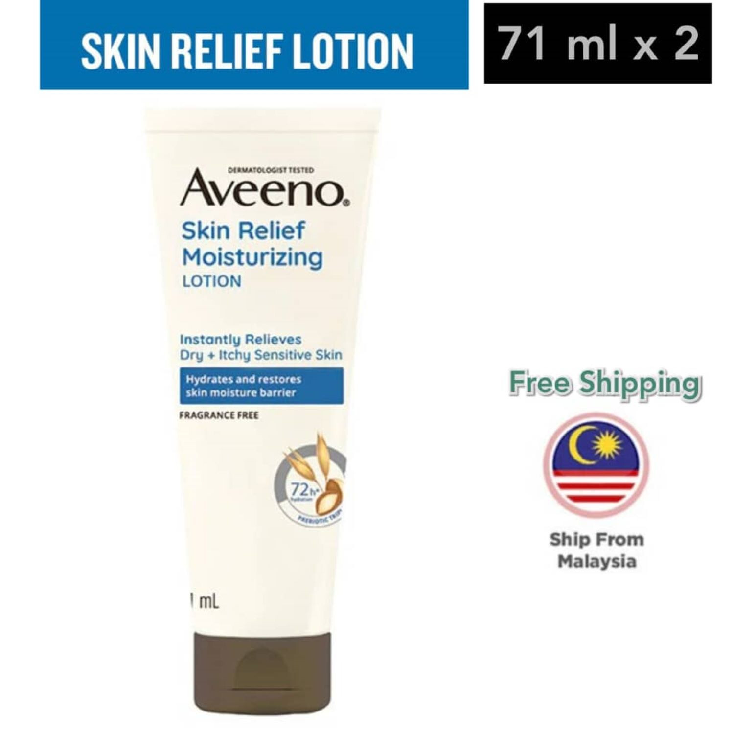 AVEENO Skin Relief Moisturizing Lotion for Dry Itchy Sensitive Skin 71ml Twin Pack