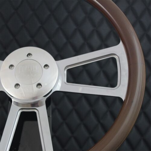 (T05) 18" Billet Steering Wheel Big Rig Mahogany Wood Wrap for International - Picture 3 of 9
