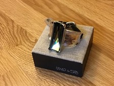 NWT Uno de 50 Silver-plated/Leather/ Smoke Crystal Bracelet Osiris