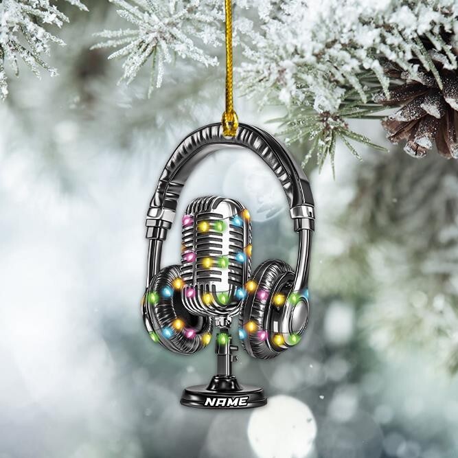 Microphone Headphone Christmas Ornament  Studio Headphone Holiday Ornament Gift-image