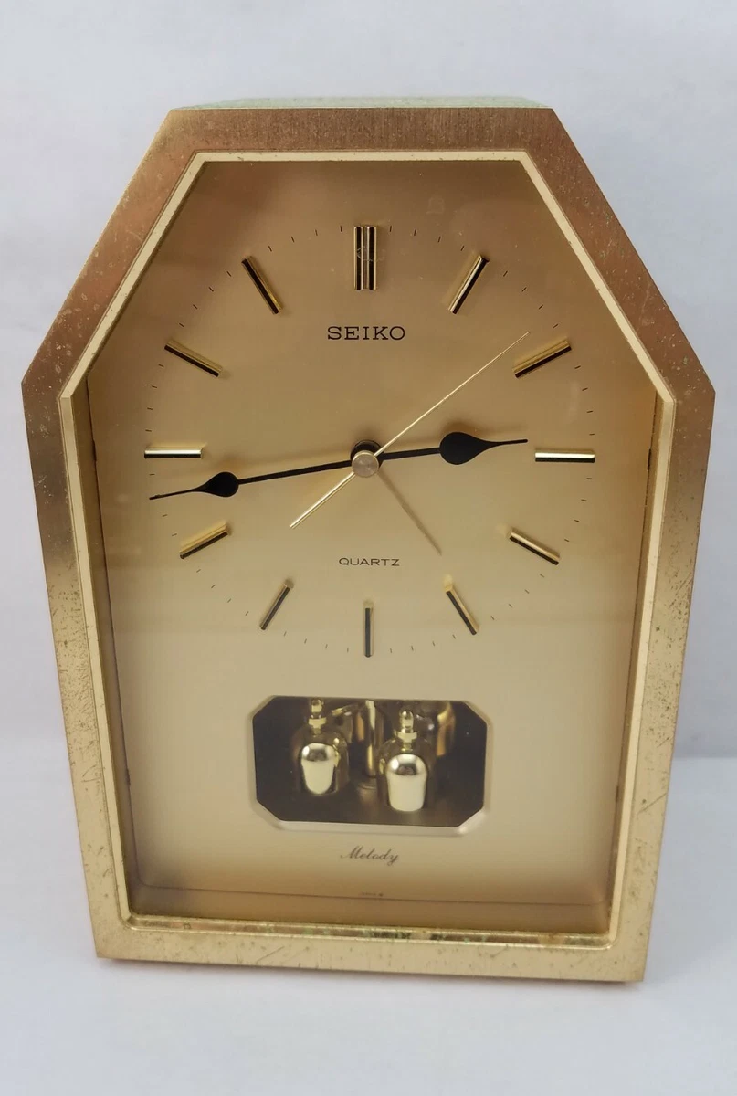 Vintage Seiko Melody Quartz Alarm Mantle Clock Gold Rotating