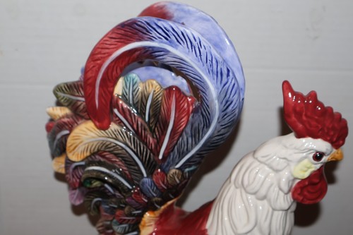 Vintage 15” Multi Color Rooster Figurine Classic Majolica Glaze Ex Condition - Picture 5 of 6