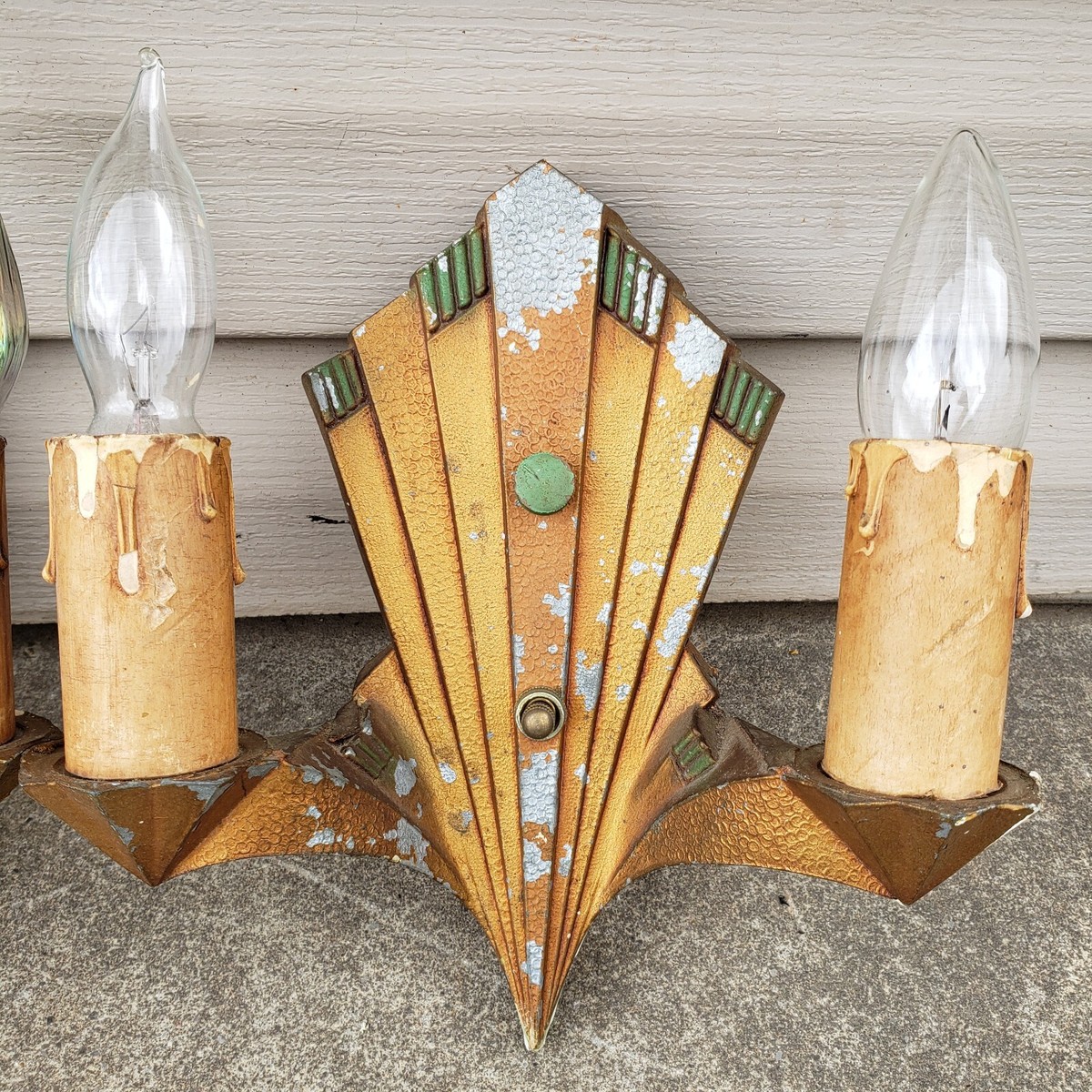 Antique Vintage Machine Age Skyscraper Art Deco Wall Double