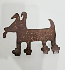 Dog Hanger Leash Holder Wall Key Rack 4 Paw-shaped Hooks Sm 7" Rustic Vintage
