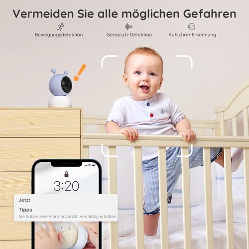 Babyphon con fotocamera 5"" 1080P HD video PTZ baby monitor con app mobile visione notturna - Foto 3 di 9