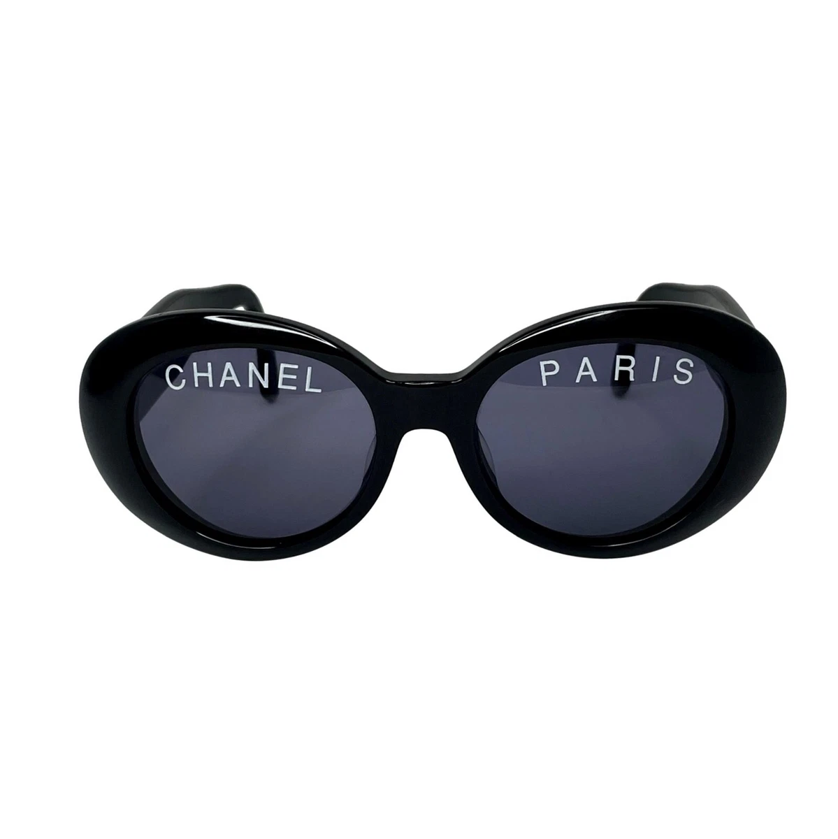 CHANEL Vintage 93 Spring Black CHANEL PARIS Logo Round Sunglasses 01947  94305