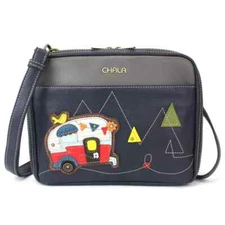 NEW CHALA NAVY BLUE RETRO CAMPER COMPANION ORGANIZER CROSSBODY FAUX LEATHER