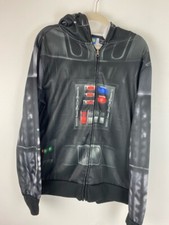 Star Wars Mens Darth Vader Hoodie Gray Zip Front Long Sleeve See Thru Eyes sz L