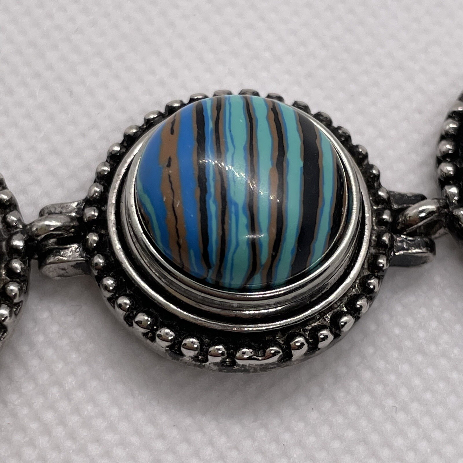 Silvertone Three Panel Snap Bracelet Landscape Si… - image 13