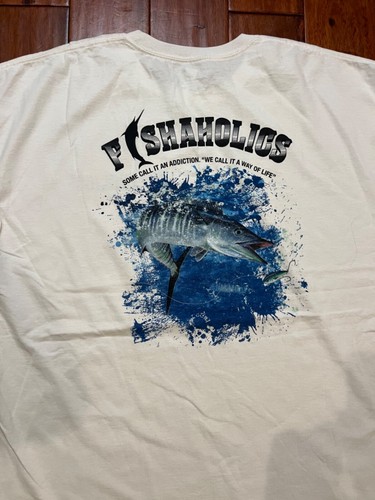 Fishaholics Men’s Fishing T-Shirt White Cotton Graphic Tee - Picture 2 of 8