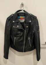 Moose Knuckles Black Leather Biker Jacket Women Marked L/G, Fits M
