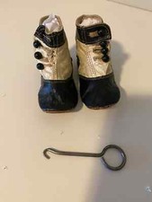 Antique Baby Shoes 4 Button Black  White Leather