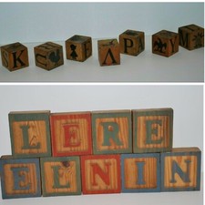 vtg Group 16 Wood Chatterblocks ABC Block Alphabet Letters Pictures Animals